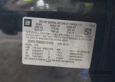 2016 Chevrolet Equinox Lt from USA, damaged, VIN 2GNFLFEK8G6151479